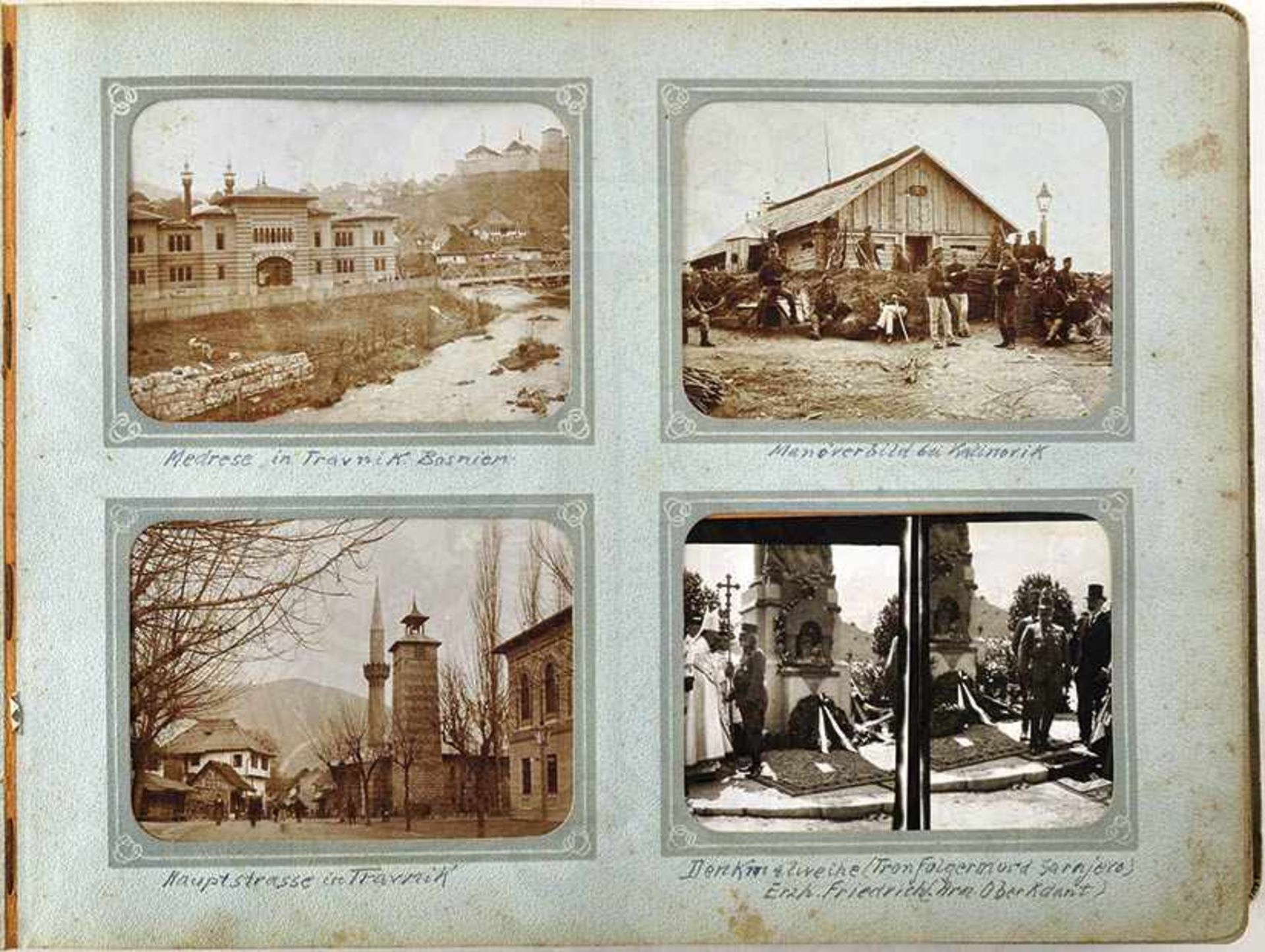 FOTOALBUM ANNEXION BOSNIEN, 128 gesteckten Fotos, tls. A 5, dabei Erzherzog Friedrich v.