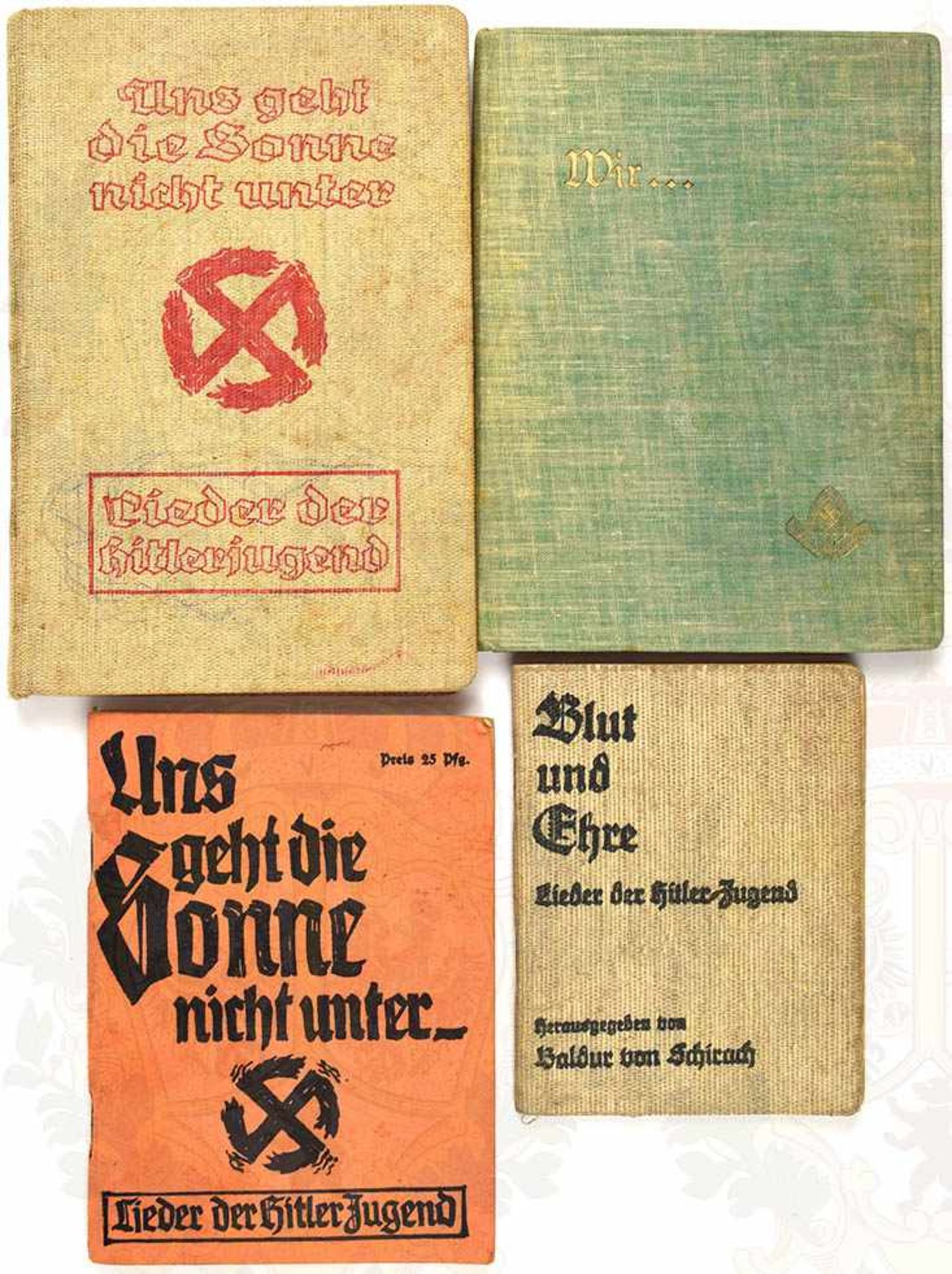 4 LIEDERBÜCHER HJ UND RAD, Blut u. Ehre - Lieder d. HJ, B. v. Schirach, Bln. 1933; Uns geht die