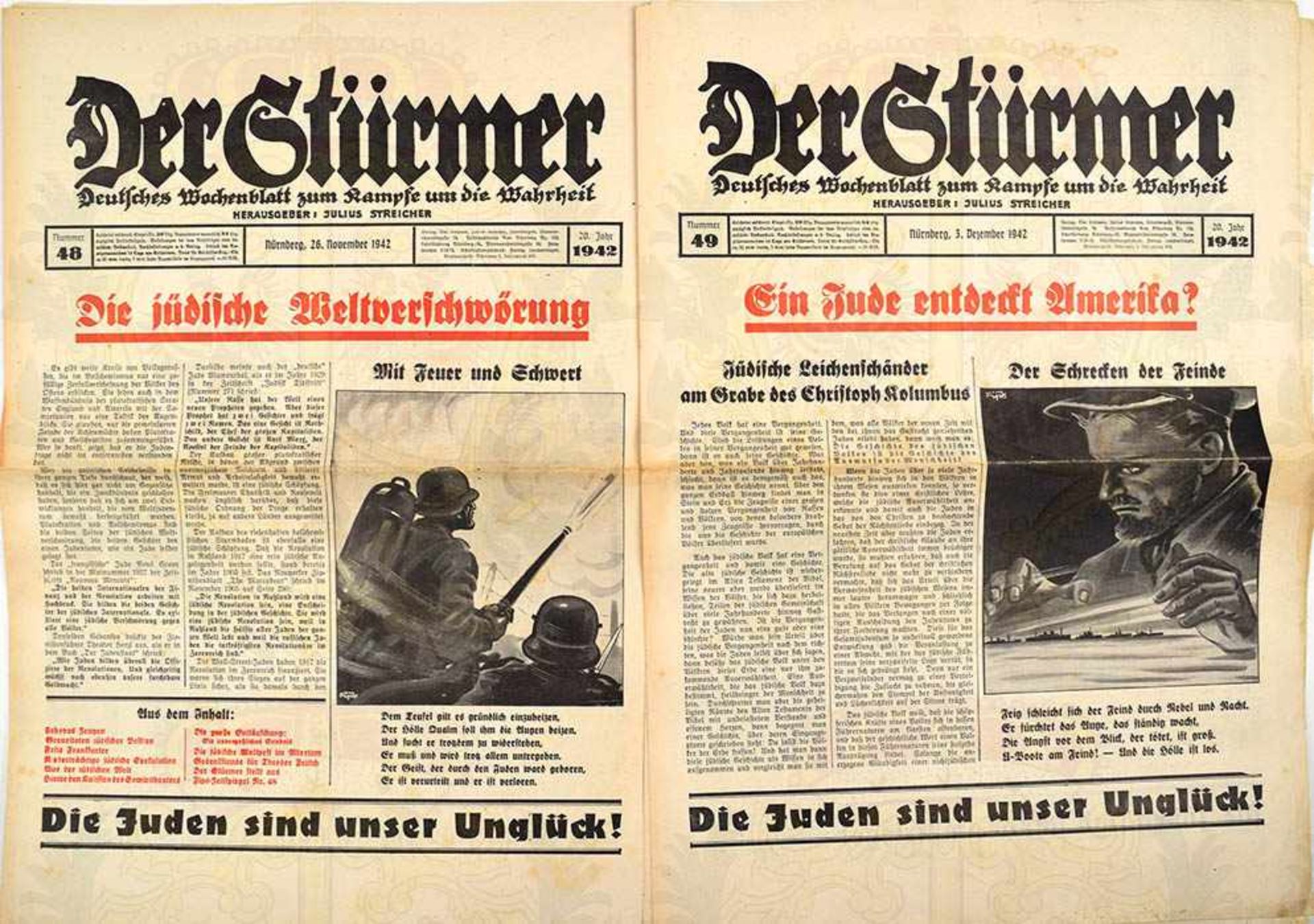 DER STÜRMER, 43 Ausgaben, Jg. 1942, Nr. 1-5, 7-14, 17, 18, 20-25, 27-29, 32, 33, 35-42, u. 44-52, - Bild 2 aus 4