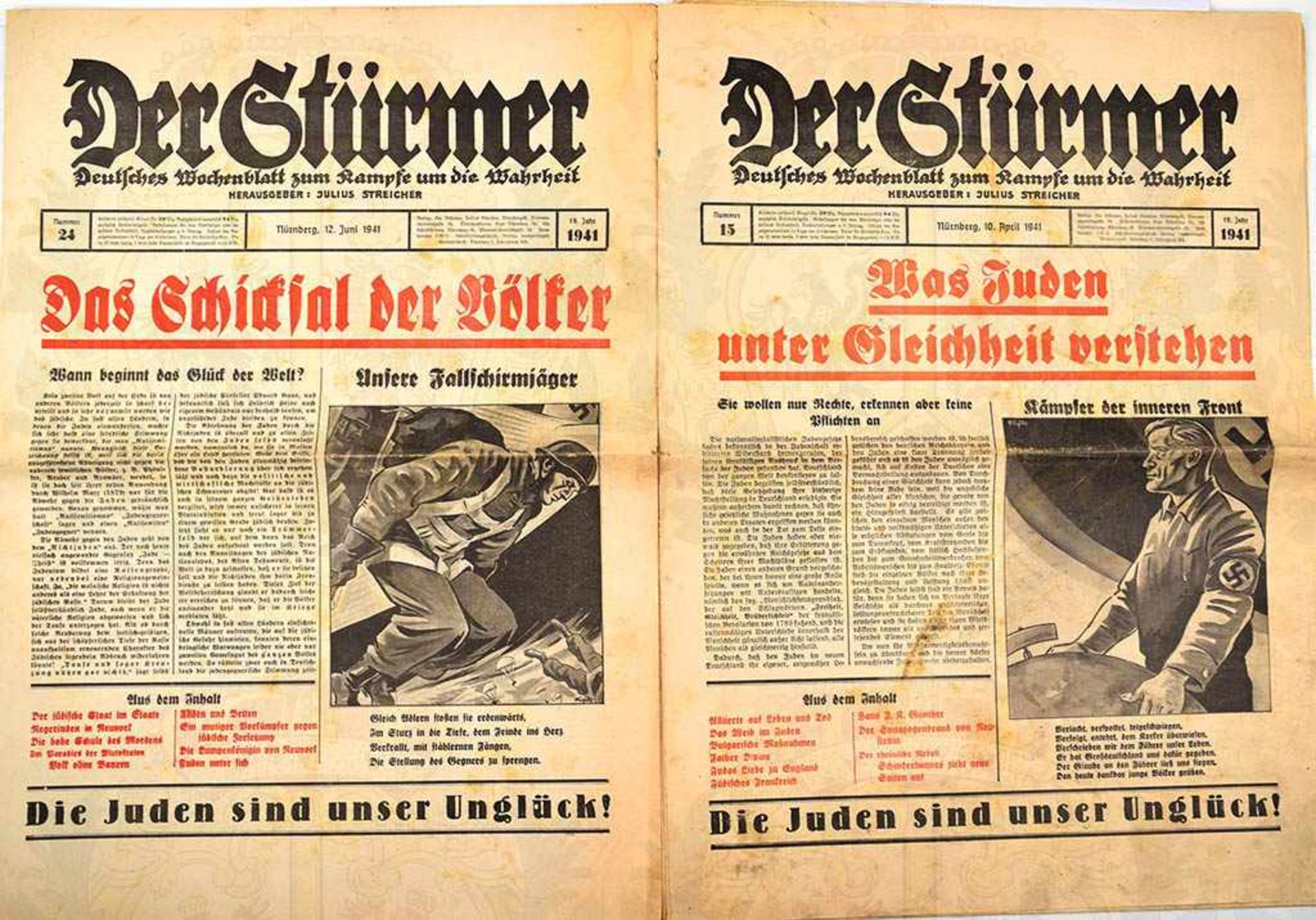 DER STÜRMER, 14 Ausgaben, Jg. 1941, Nr. 1, 13-15, 22-29, 33 u. 35, dabei „England als Werkzeug der - Bild 2 aus 3