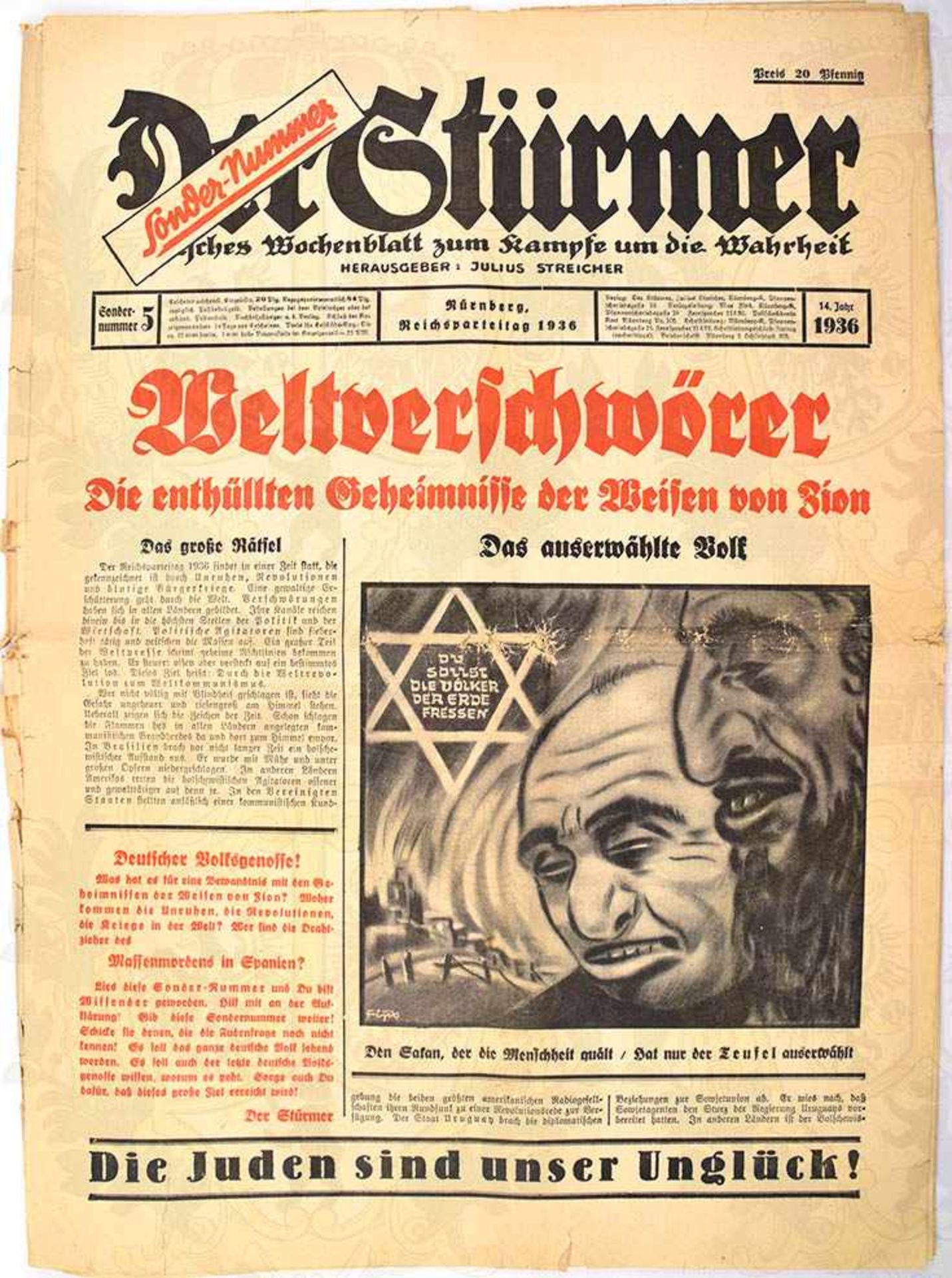 DER STÜRMER - SONDERNUMMER 5, September 1936, „Weltverschwörer - Die enthüllten Geheimnisse der