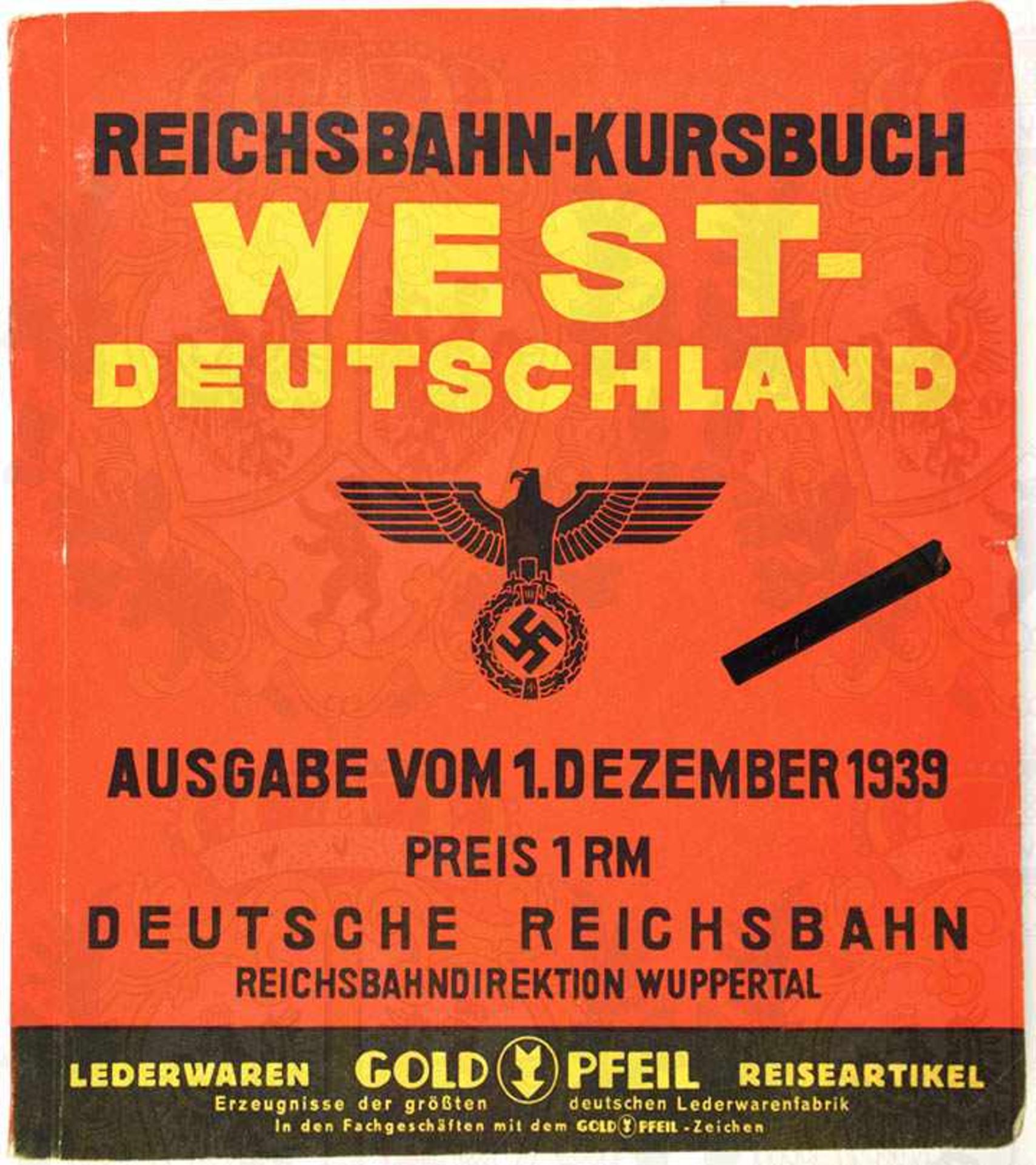 REICHSBAHN-KURSBUCH WEST-DEUTSCHLAND 1939, Ausg. RBD Wuppertal, 1. Dez. 1939, 2 Teile in einem Band,