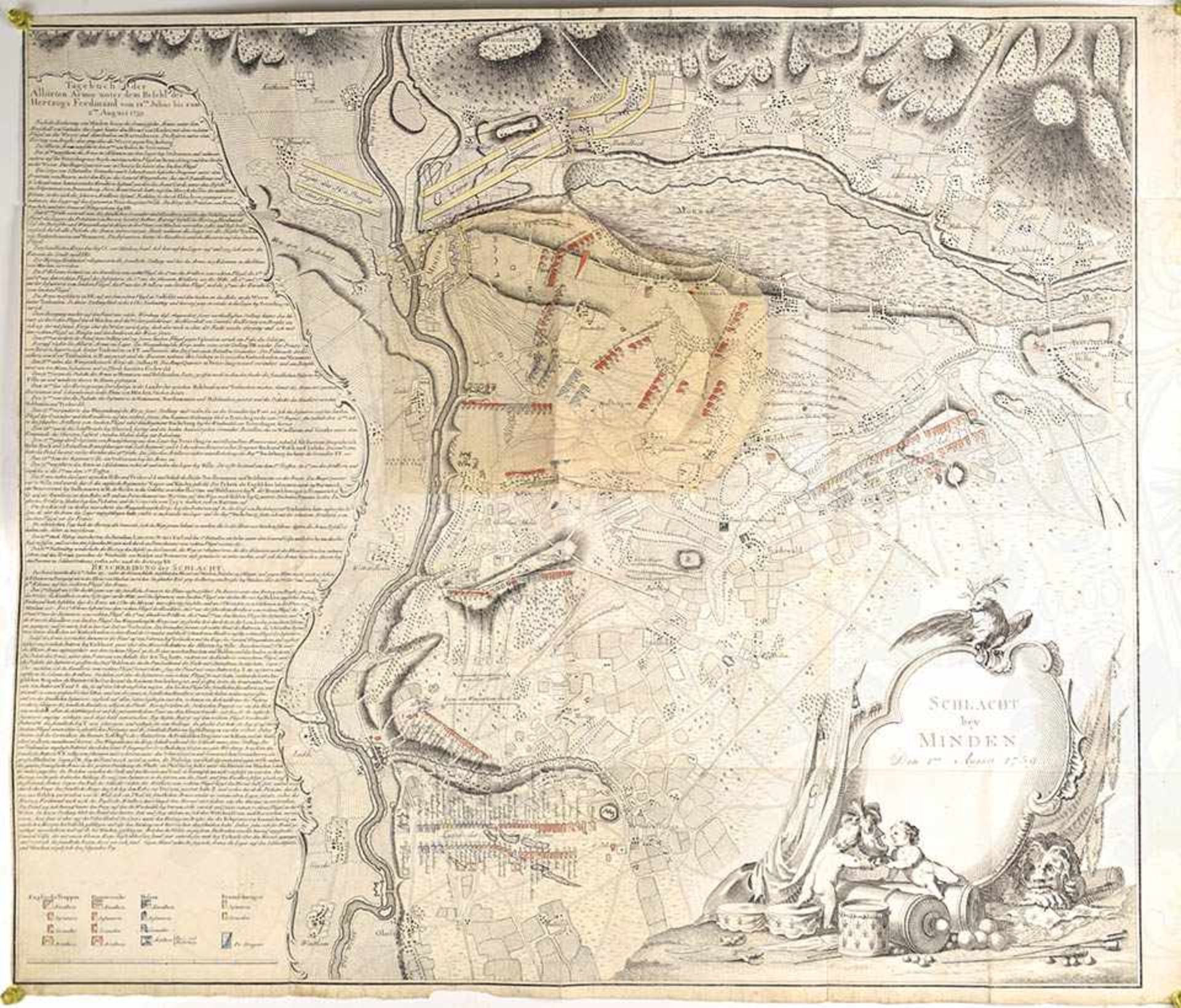 KUPFERSTICHKARTE „SCHLACHT BEY MINDEN“, „Den 1.ten August 1759“, Sieg der preuß. Koalition über