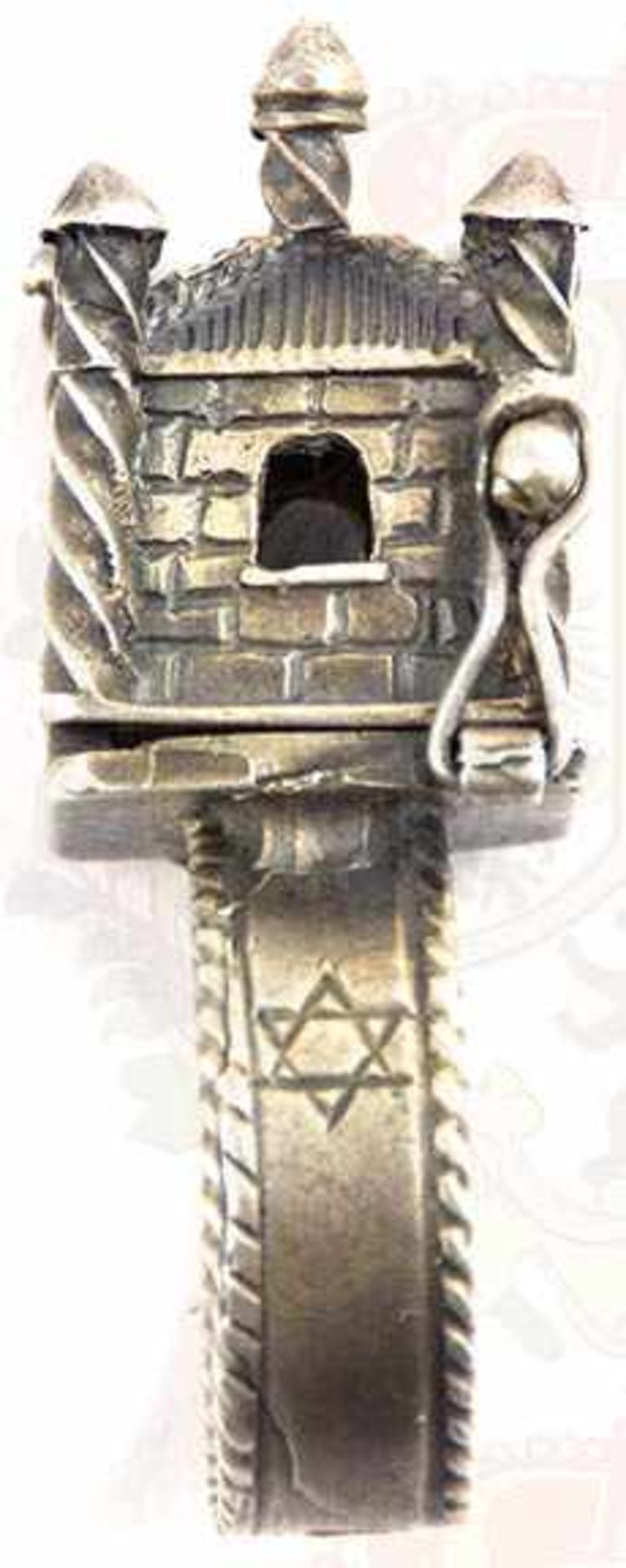 HOCHZEITSRING, Aufsatz m. vollplastischer Darstellung einer Synagoge, zum öffnen, Ring m. 2 - Bild 4 aus 4