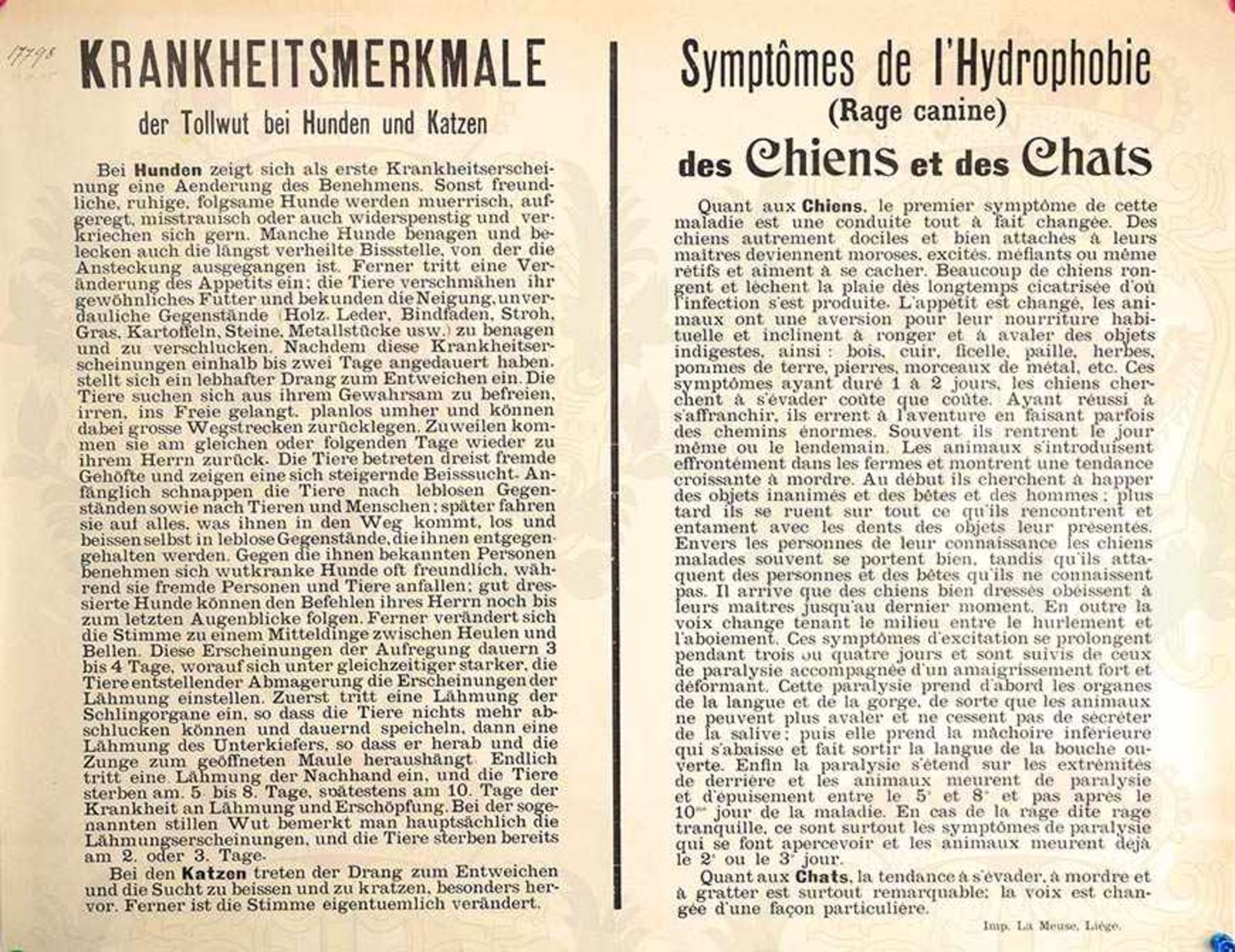 3 WANDANSCHLÄGE, Verordnungen über Tollwut bei Hunden sowie Maul- u. Klauenseuche, Lüttich, Namur u.