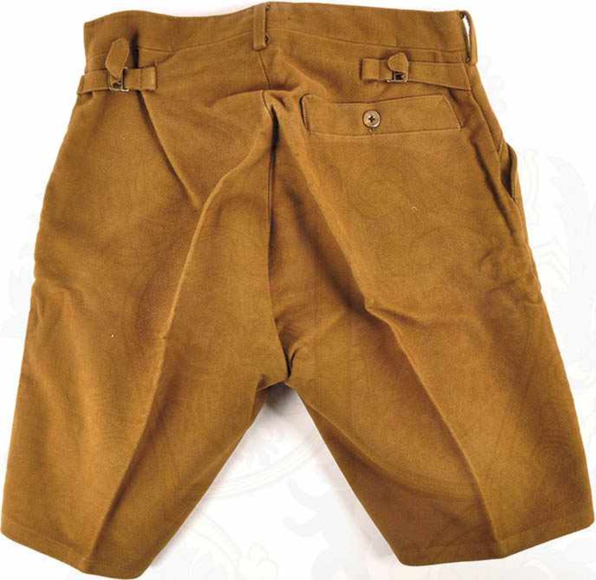 KURZE HOSE, hellbrauner, samtartiger Stoff, 2 Seiten- u. 1 eingelassene Gesäßtasche, vorn - Bild 2 aus 4