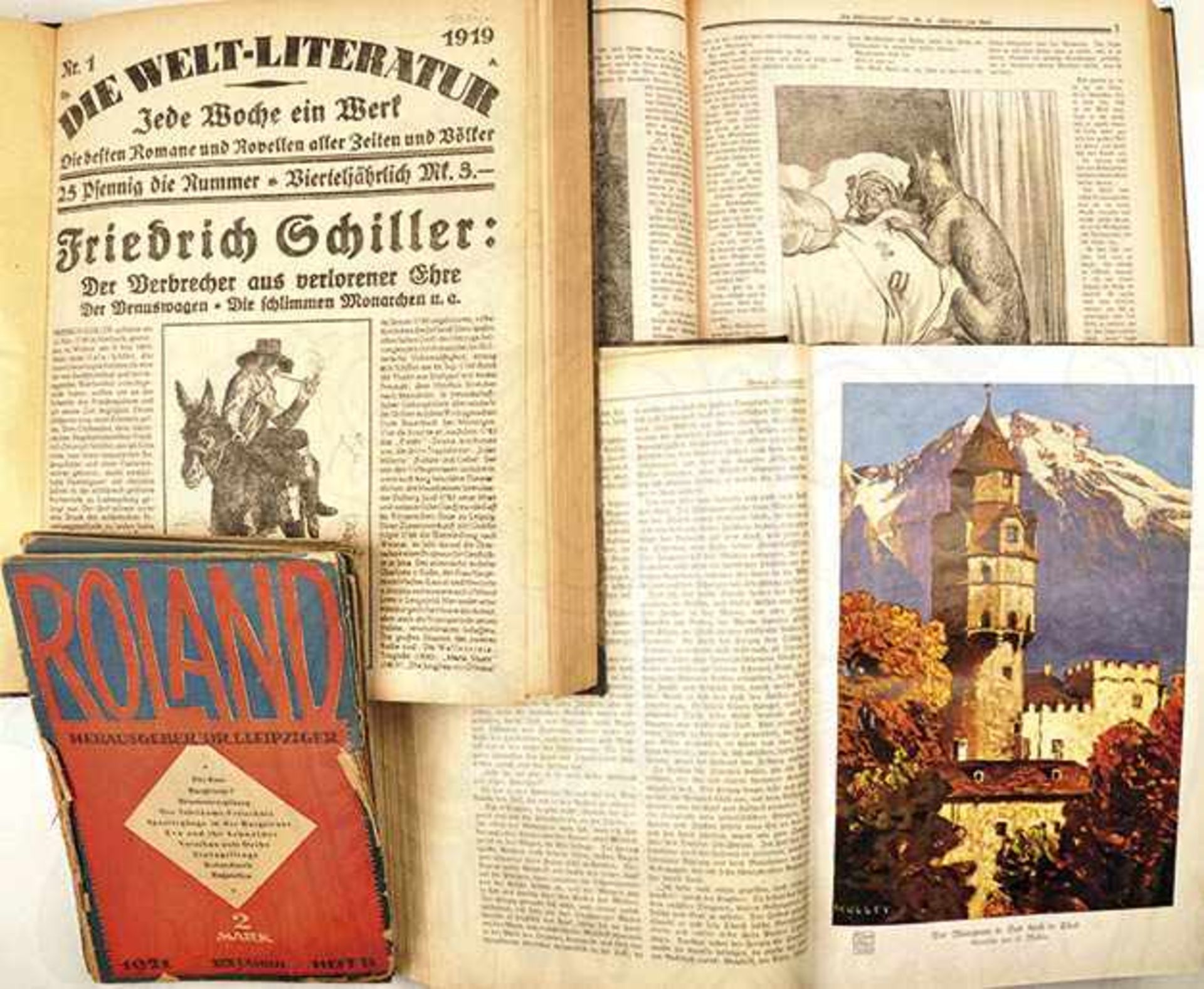 KONVOLUT ZEITSCHRIFTEN: „Roland“, 11 Ausg., 1921-22; „Alte und Neue Welt“, 67. Jg. 1932-33, geb.; „