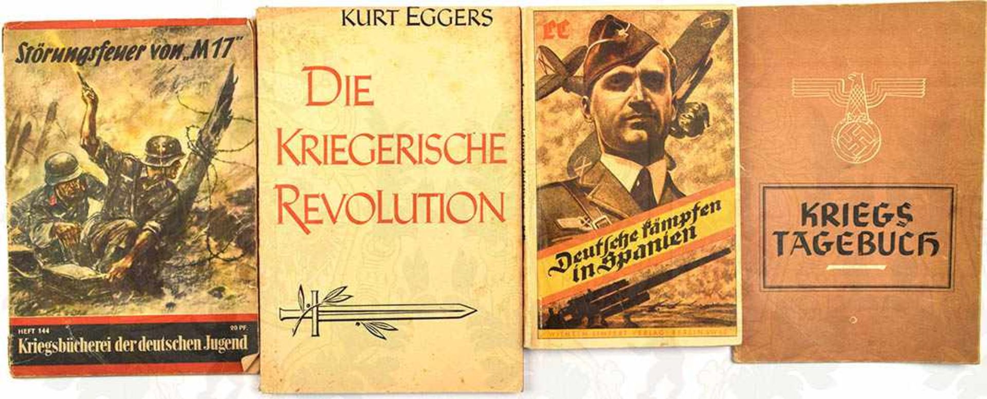 4 TITEL, Deutsche Kämpfen in Spanien; Kriegstagebuch, Schülzeitschrift „Hilf mit!“, blanko/Die