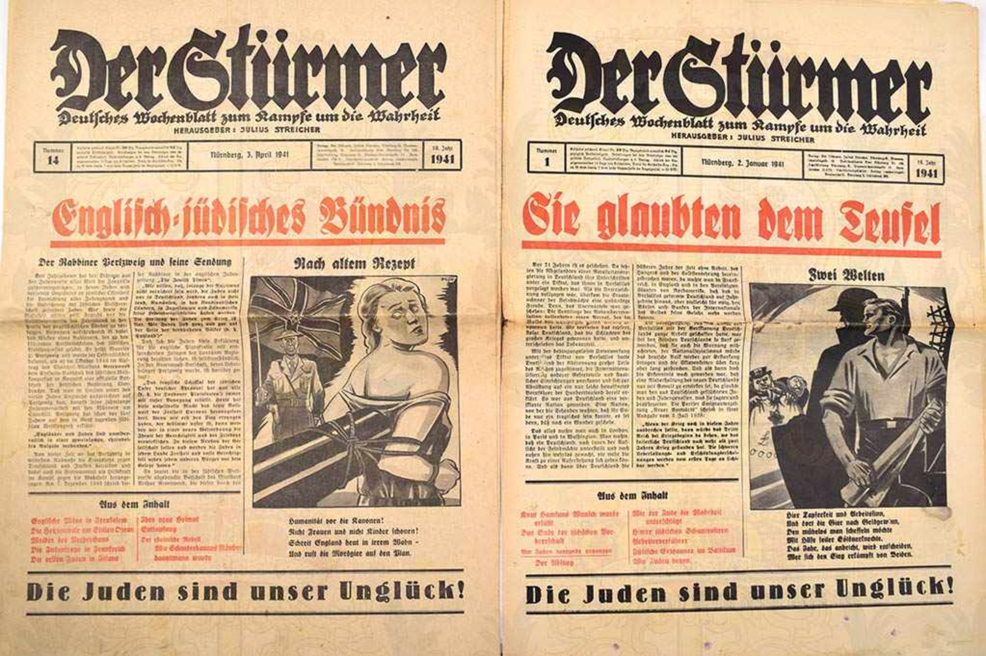 DER STÜRMER, 14 Ausgaben, Jg. 1941, Nr. 1, 13-15, 22-29, 33 u. 35, dabei „England als Werkzeug der - Bild 3 aus 3