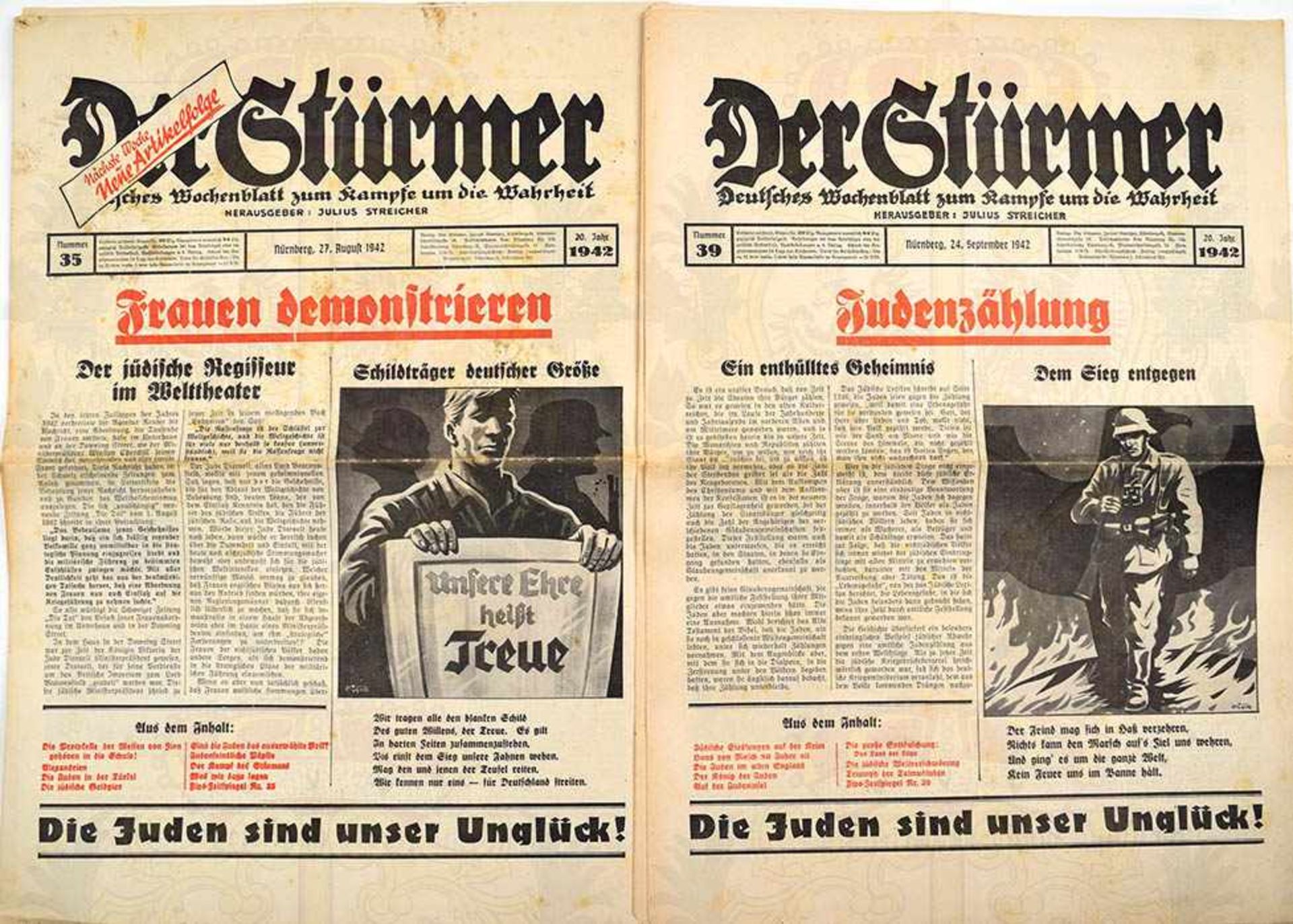 DER STÜRMER, 43 Ausgaben, Jg. 1942, Nr. 1-5, 7-14, 17, 18, 20-25, 27-29, 32, 33, 35-42, u. 44-52, - Bild 3 aus 4