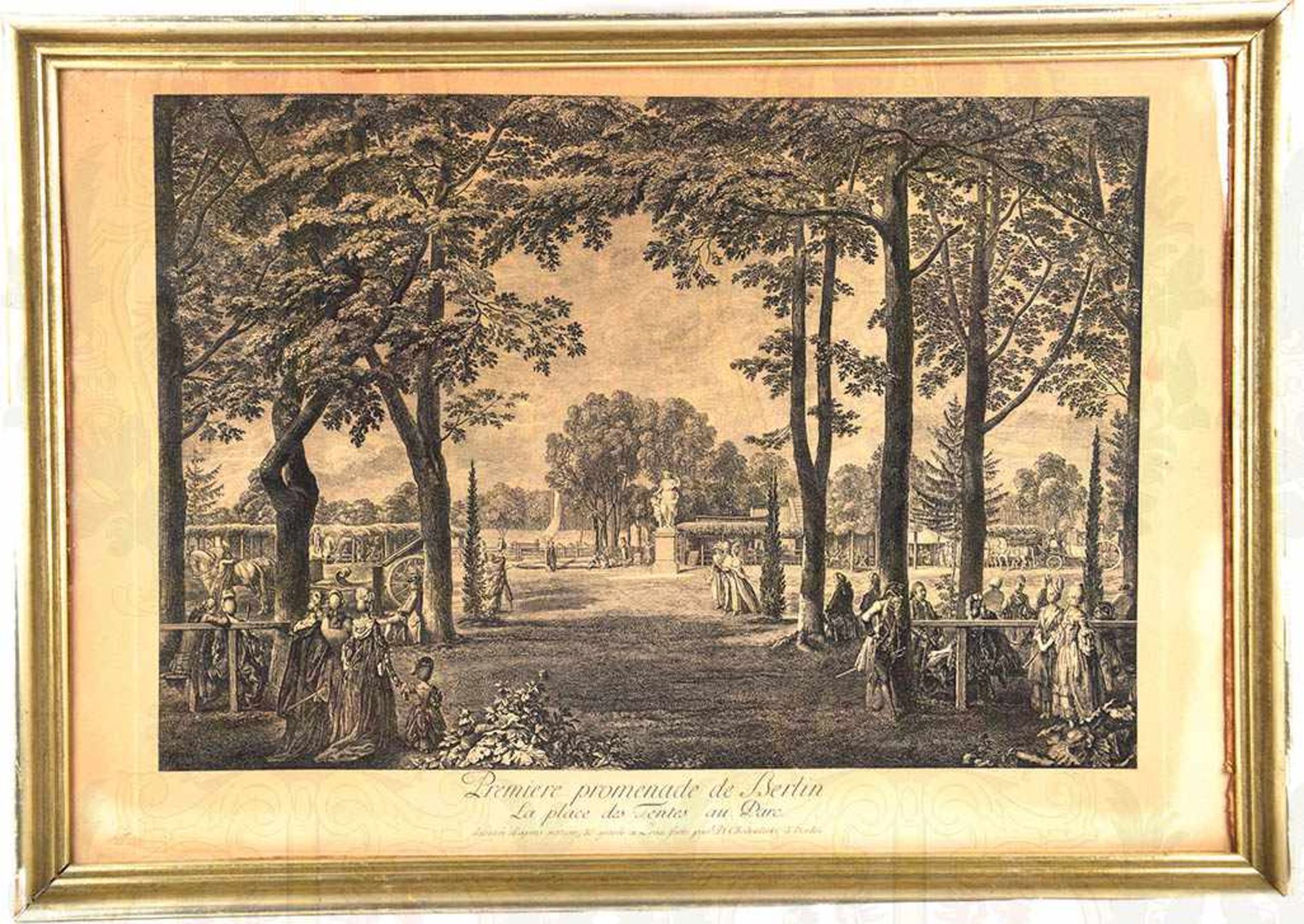 RADIERUNG „PREMIERE PROMENADE DE BERLIN“, „La place des Tentes au Parc“, Darstellung um 1772,