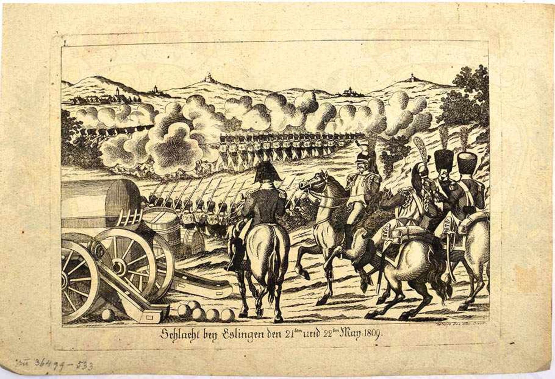 KUPFERSTICH SCHLACHT BEI ESSLINGEN 1809, (Aspern), 21./22. May 1809, Jos. Eder, Wien um 1810,