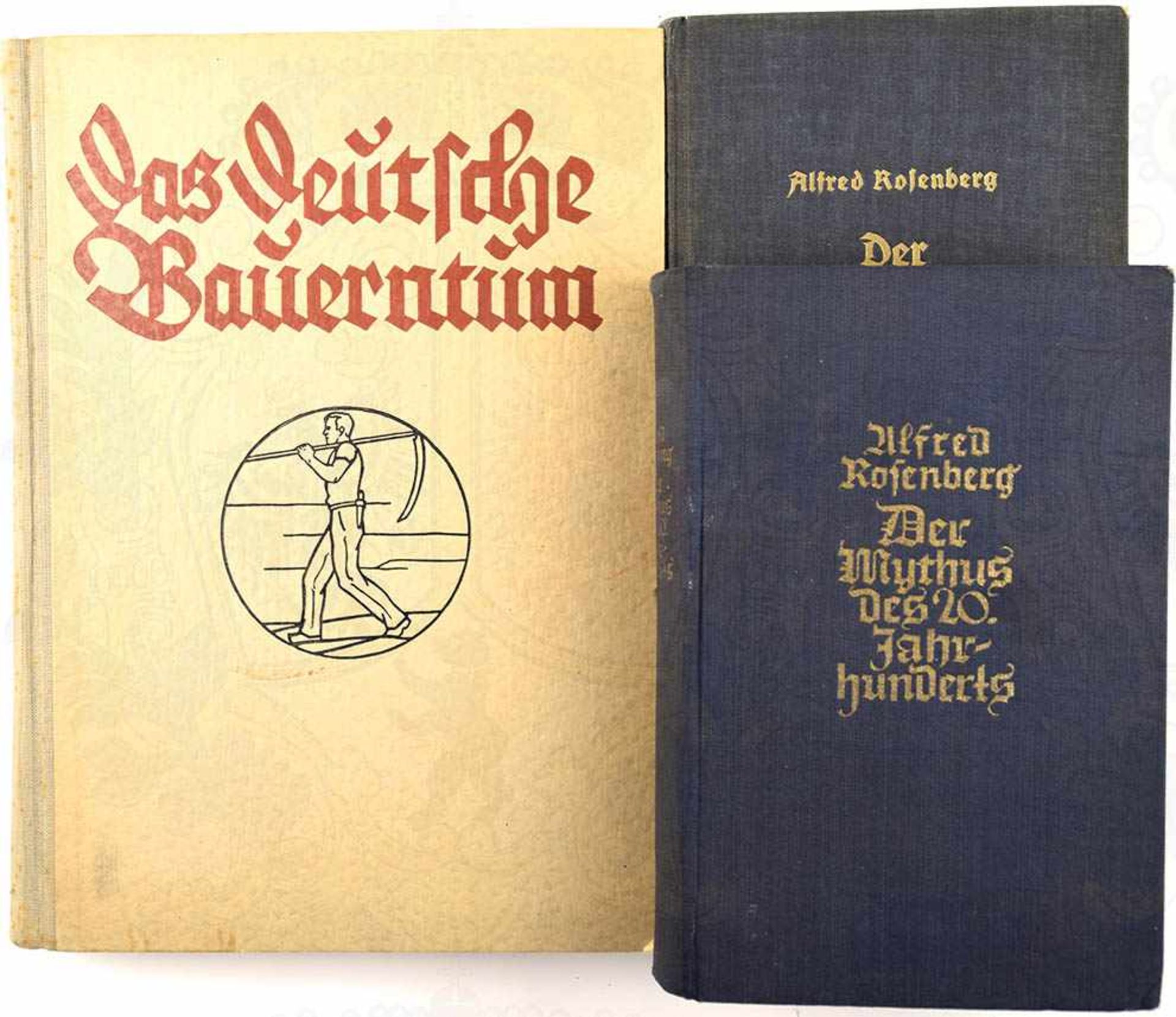 3 TITEL, „Das Deutsche Bauerntum“, Bd. 2, um 1935, 394 S.; 2x „Der Mythos des 20. Jahrhunderts“,