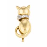 Broche en oro en forma de gato Oro con vistas en platino y diamantes talla brillante, 0,07 cts. 3,