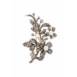 Broche floral de perlas y diamantes, del siglo XIX Oro con vistas en plata, diamantes tallas rosa y