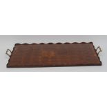 An unusual 19th century laburnum oyster veneer rectangular serving tray, wavy border,