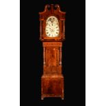 A Victorian mahogany, rosewood and marquetry longcase clock, 35cm arched painted dial, inscribed J.