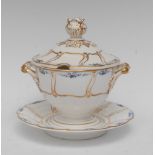 A Derby pedestal two-handled sauce tureen and cover, of Trotter Service shape,