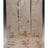 A set of three Arts and Crafts linen banners,