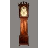A William IV mahogany longcase clock, 35cm arched painted dial inscribed John Handley, Runcorn,