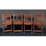 A harlequin set of four 18th century Provincial French fruitwood chairs,