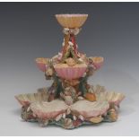 A Royal Worcester three tier oyster stand, with scallop shell bowls,