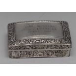 A mid-19th century Chinese silver curved rounded rectangular snuff box, hinged cover,