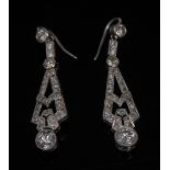 A pair of Art Deco style diamond encrusted chandelier drop earrings, open drops,