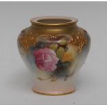 A Royal Worcester ovoid lobed vase, printed and painted with red and yellow cabbage,