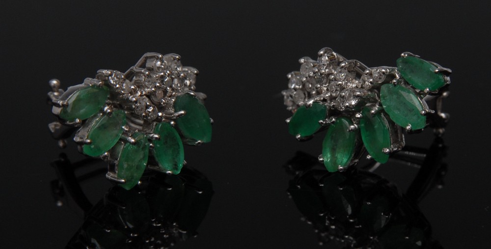 A pair of emerald and diamond earrings,