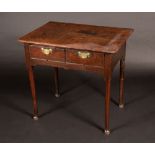 A George III oak lowboy, rounded rectangular moulded top above a pair of drawers, shaped apron,