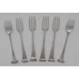 A matched set of six George III silver Onslow pattern forks, 16.