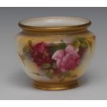 A Royal Worcester ovoid vase, painted with red and pink cabbage roses, burnished gilt borders, 8.