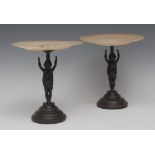 A pair of 19th century Italian patinated bronze and mother-of-pearl comports,