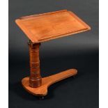 A Victorian teak invalid's reading/work table, rounded rectangular adjustable plateau,