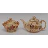 A Royal Worcester lobed ovoid teapot and cover, printed and painted with spring flowers and poppies,