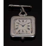 Cartier - a 1950s ladies 18ct white gold and diamond set fob watch, square white dial,