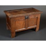 A William III oak two-panel blanket chest, hinged top enclosing a till, stile feet, 54cm high,