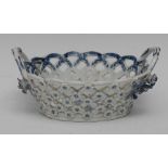 A Worcester blue and white Pine-Cone pattern shaped oval basket,