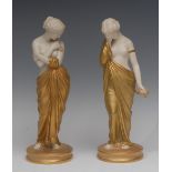 A pair of Royal Worcester figures, Joy and Sorrow, the classical maidens stands, semi-nude,