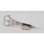 A pair of George III silver candle snuffers, gadrooned borders, canted box section, crested,