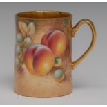 A Royal Worcester coffee can, painted by Roberts, signed, with peaches and grapes on a mossy bank,