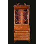 An Edwardian satinwood crossbanded mahogany bureau bookcase,