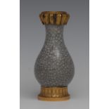 An ormolu mounted Chinese crackle glazed celadon miniature ovoid vase, 9.