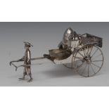 A Chinese silver novelty cruet, as a rickshaw, 19cm long, Hung Chong, Canton/Shanghai, c.