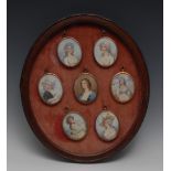 English School (early 20th century), a set of seven portrait miniatures, Henrietta Maria,