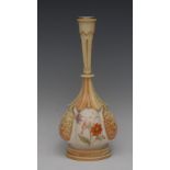 A Royal Worcester lobed ovoid bottle vase, with alternating moulded and painted panels,