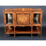 A late Victorian rosewood and marquetry salon side cabinet,