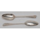 A pair of George III Hanoverian pattern tablespoons, bottom struck and initialled ME, 21cm long,