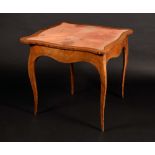 A Louis XV-Revival kingwood shaped tri-form card table, folding top crossbanded,